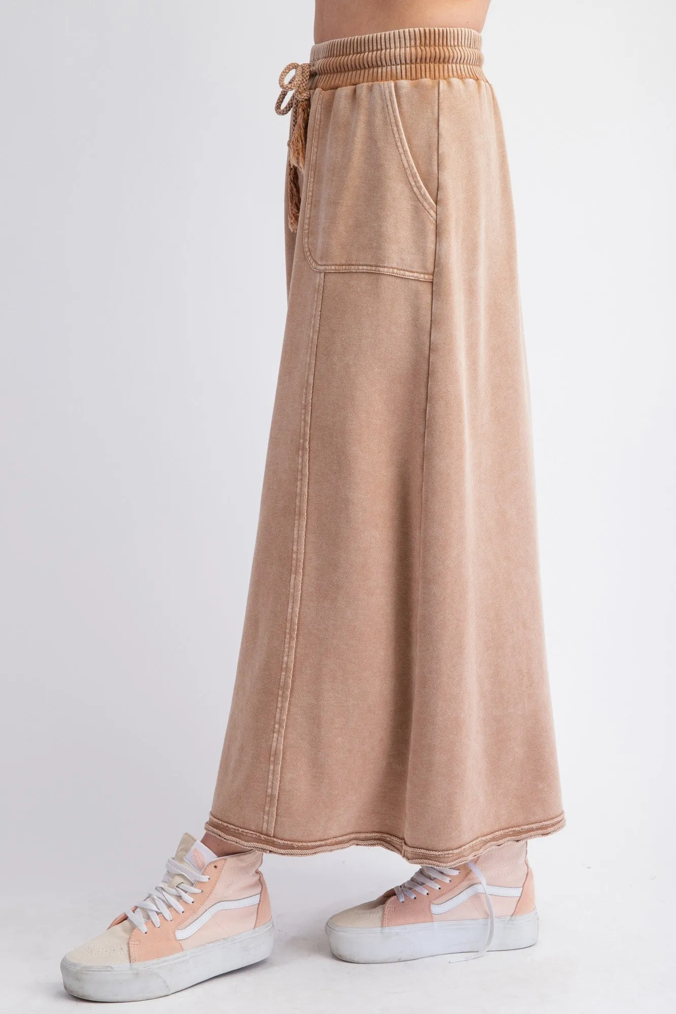 Easel Terry Knit Maxi Skirt in Camel ON ORDER