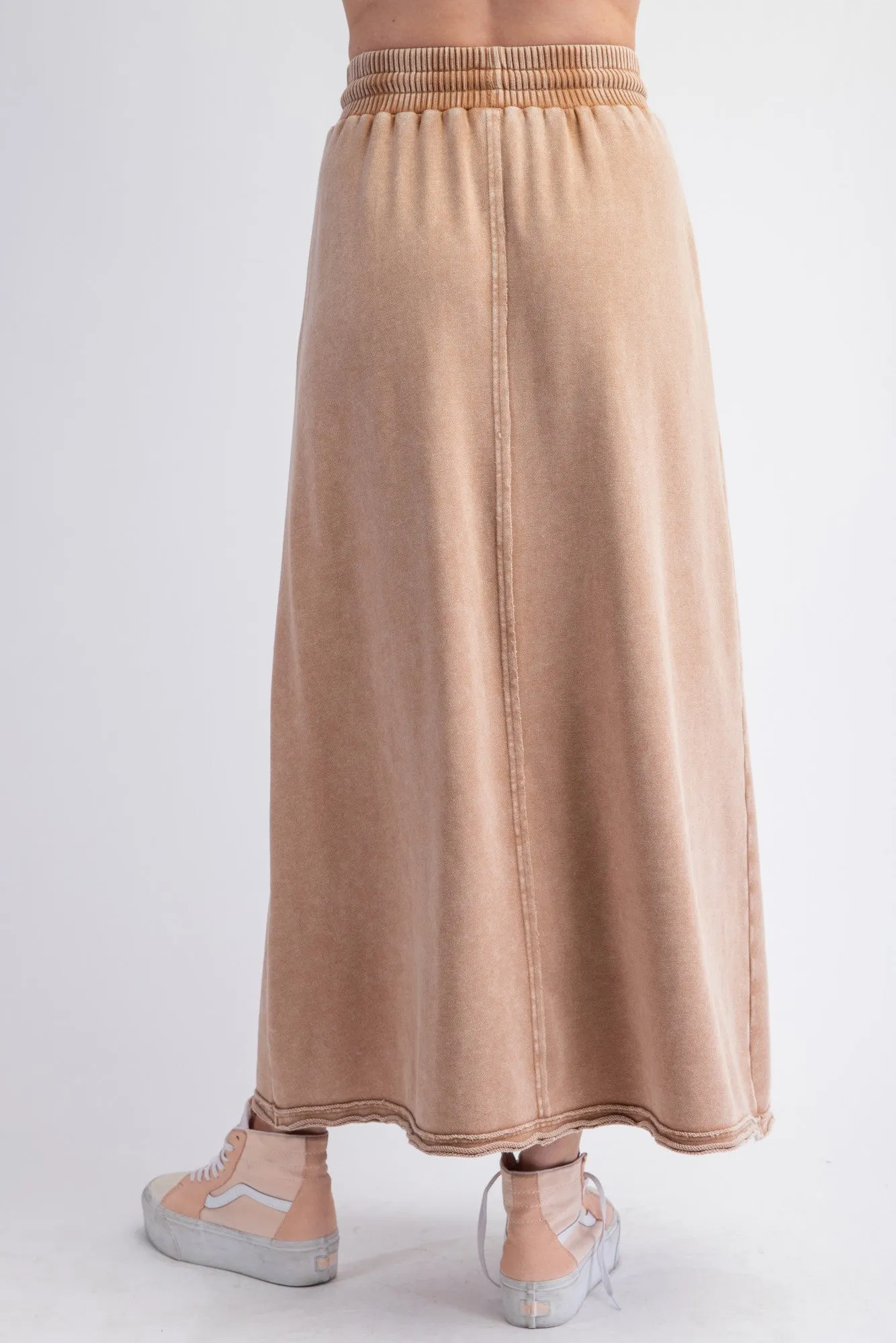 Easel Terry Knit Maxi Skirt in Camel ON ORDER