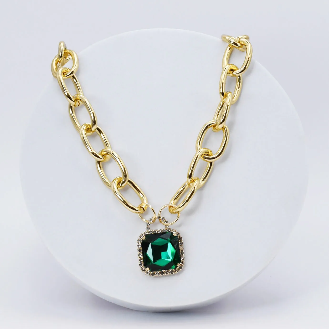 Emerald Glamour Chunk Necklace Gold