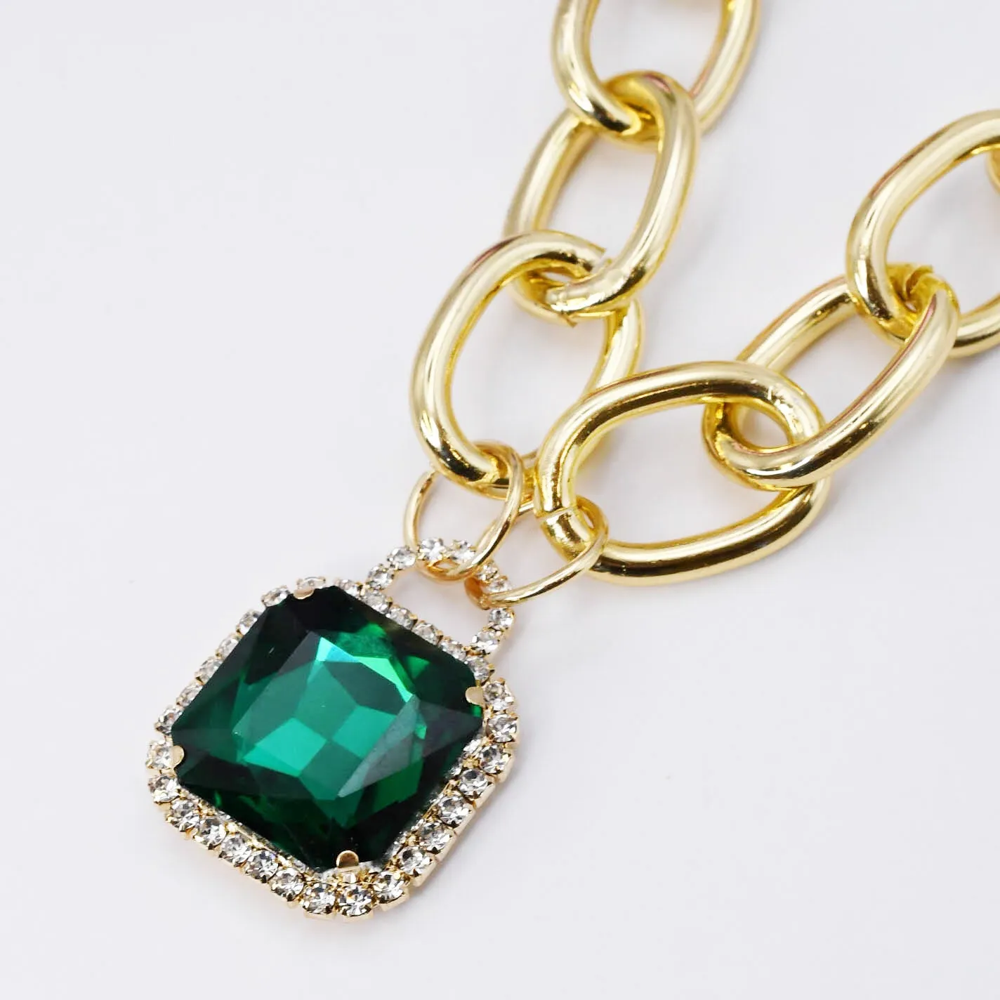 Emerald Glamour Chunk Necklace Gold