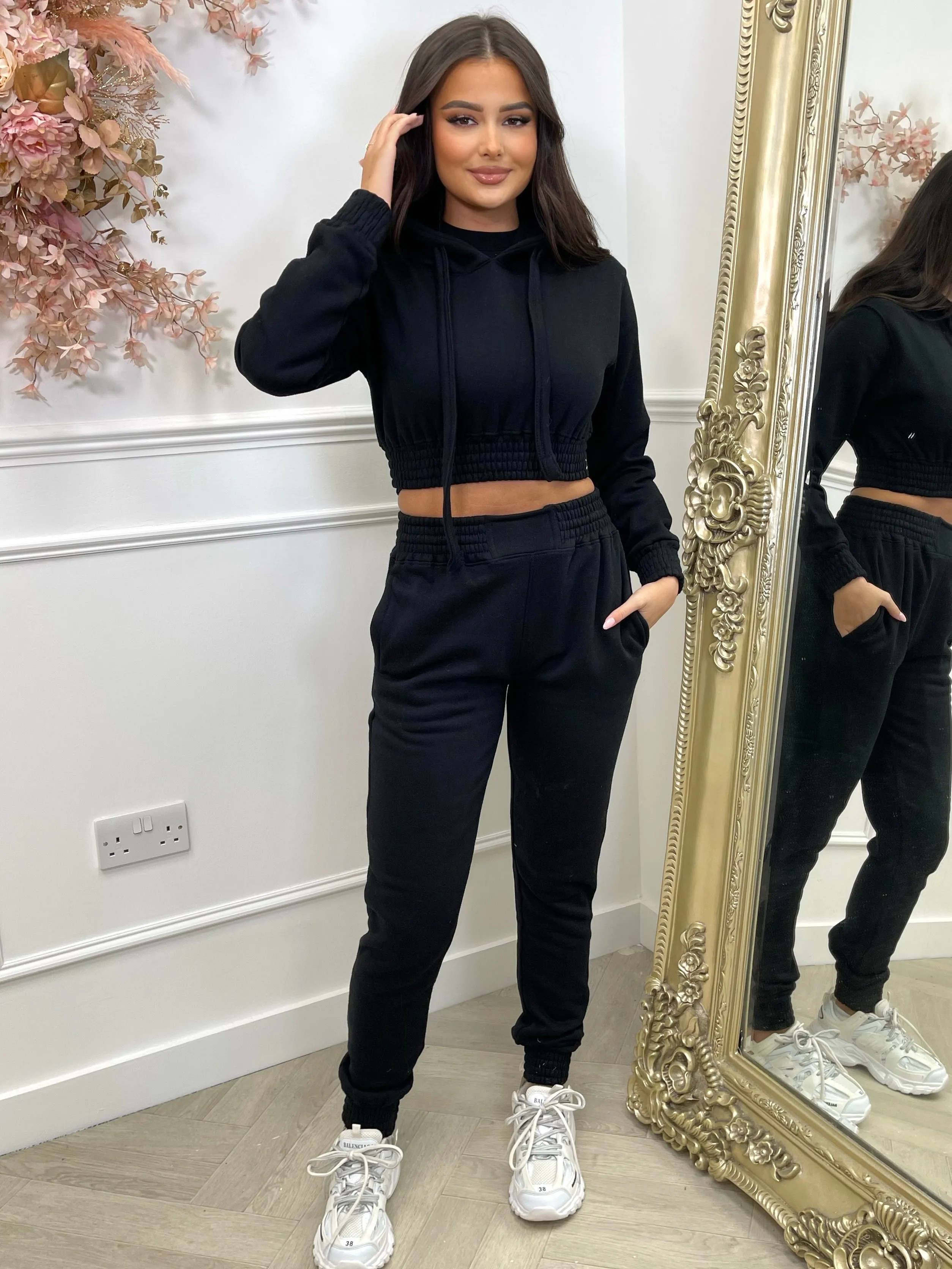 Emerson black cropped tracksuit