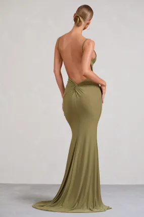 Endless Love | Olive Backless Knot Detail Fishtail Maxi Dress