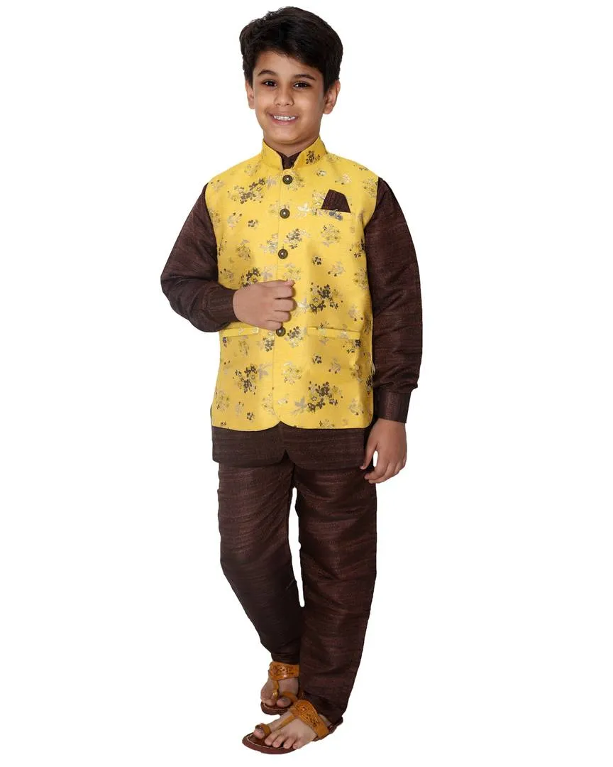 Fab Kid's Cotton Blend Printed Kurta Pyjama with Waist Coat Jacket