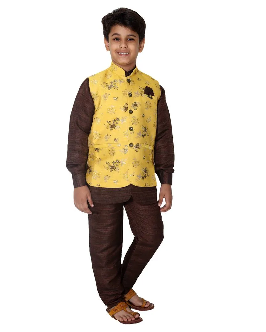 Fab Kid's Cotton Blend Printed Kurta Pyjama with Waist Coat Jacket