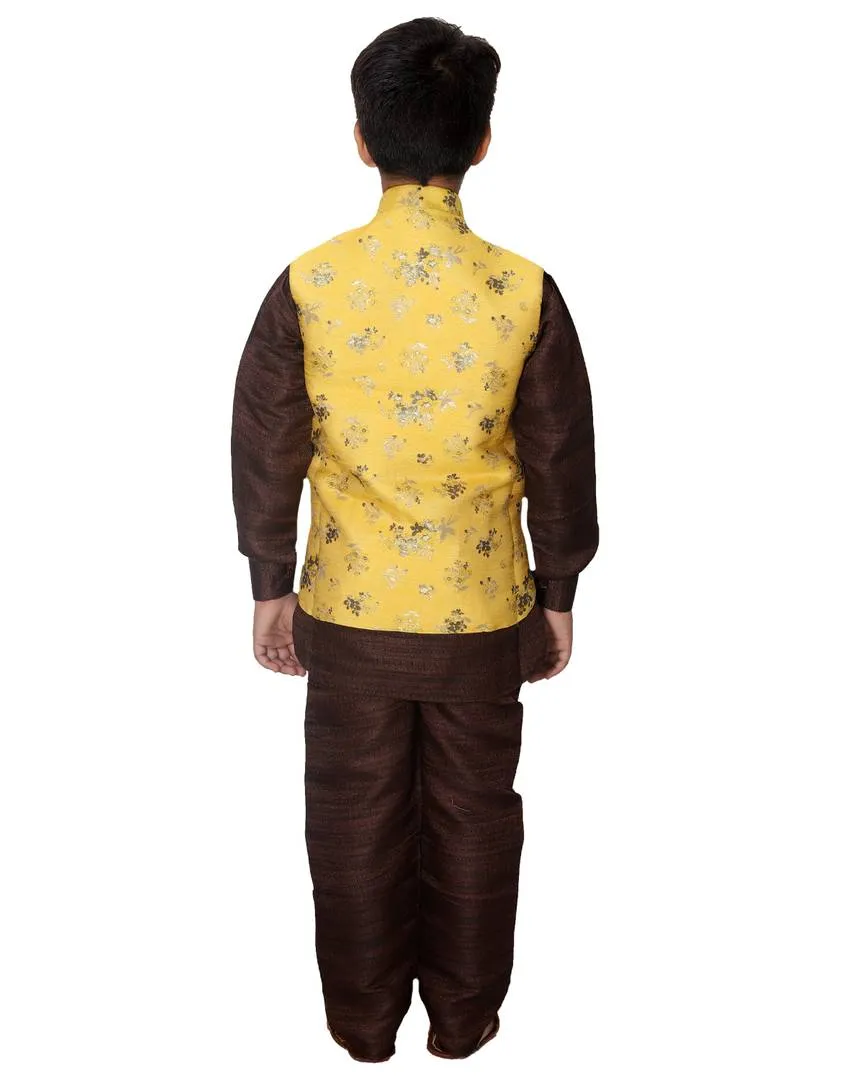 Fab Kid's Cotton Blend Printed Kurta Pyjama with Waist Coat Jacket