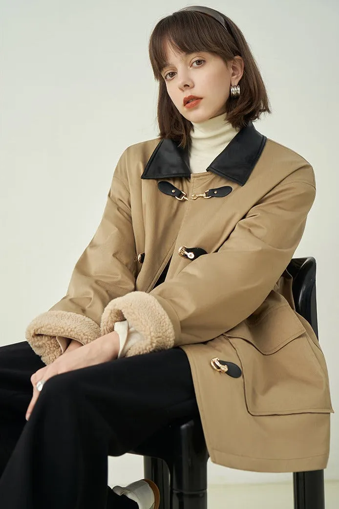 fano studios 2022 winter new cotton jacket thickened retro color collar metal buckle stitching workwear cotton jacket women