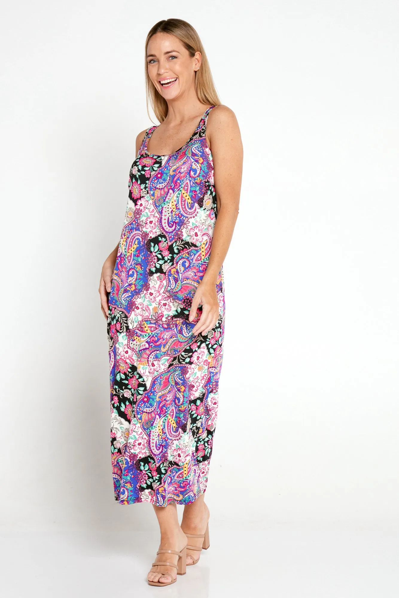 Findon Midi Slip Dress - Pink Paisley