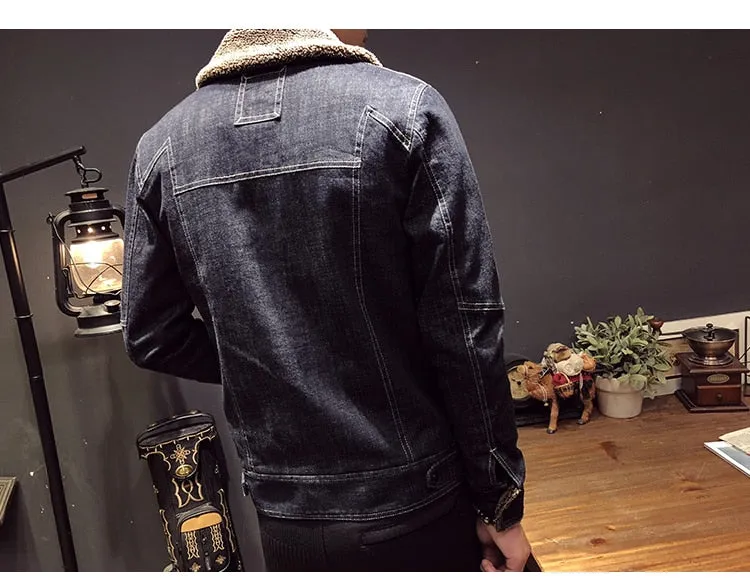 Fleece Collar with Two Pockets Dark Denim Men Jacket