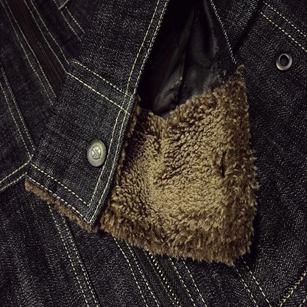 Fleece Collar with Two Pockets Dark Denim Men Jacket