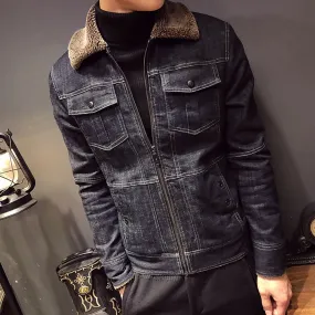 Fleece Collar with Two Pockets Dark Denim Men Jacket