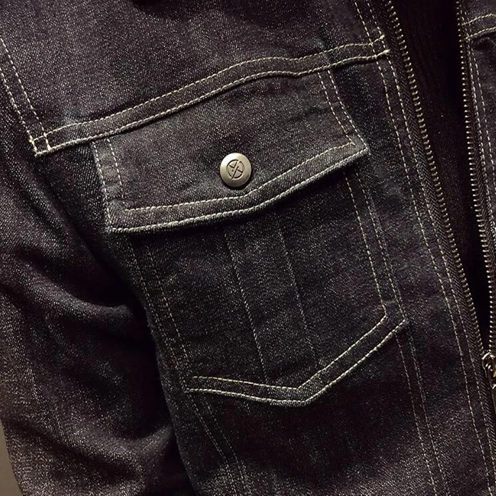 Fleece Collar with Two Pockets Dark Denim Men Jacket