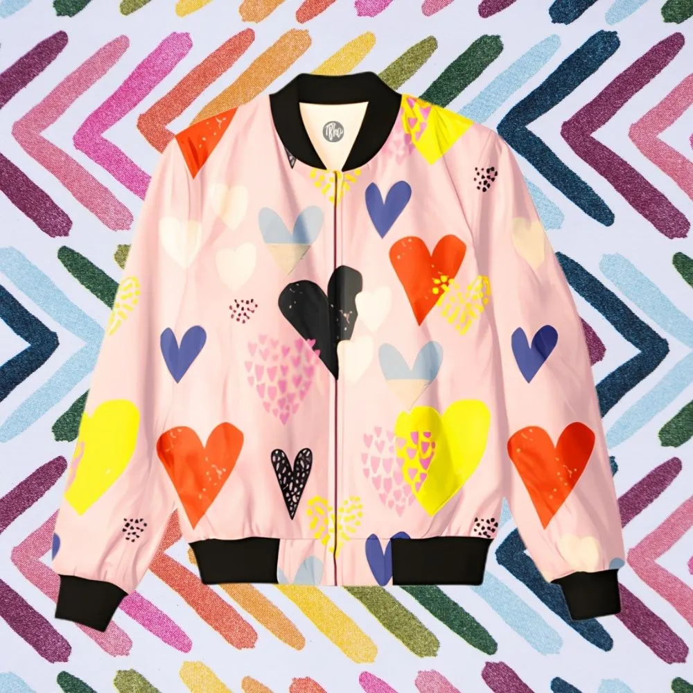 Floral Heart Patterns All Over Printed Bomber Jacket