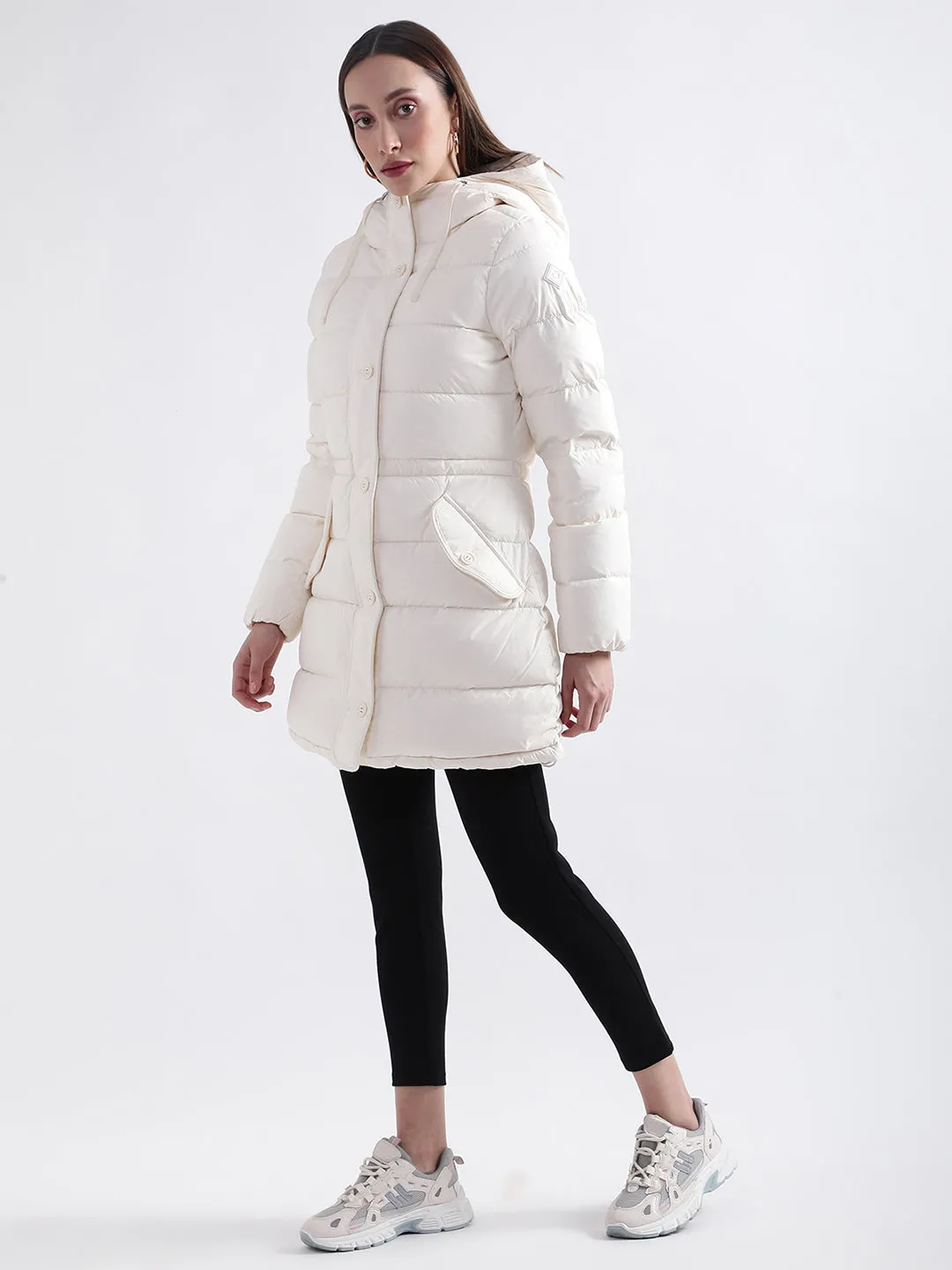 Gant Women Off White Solid Collar Overcoat