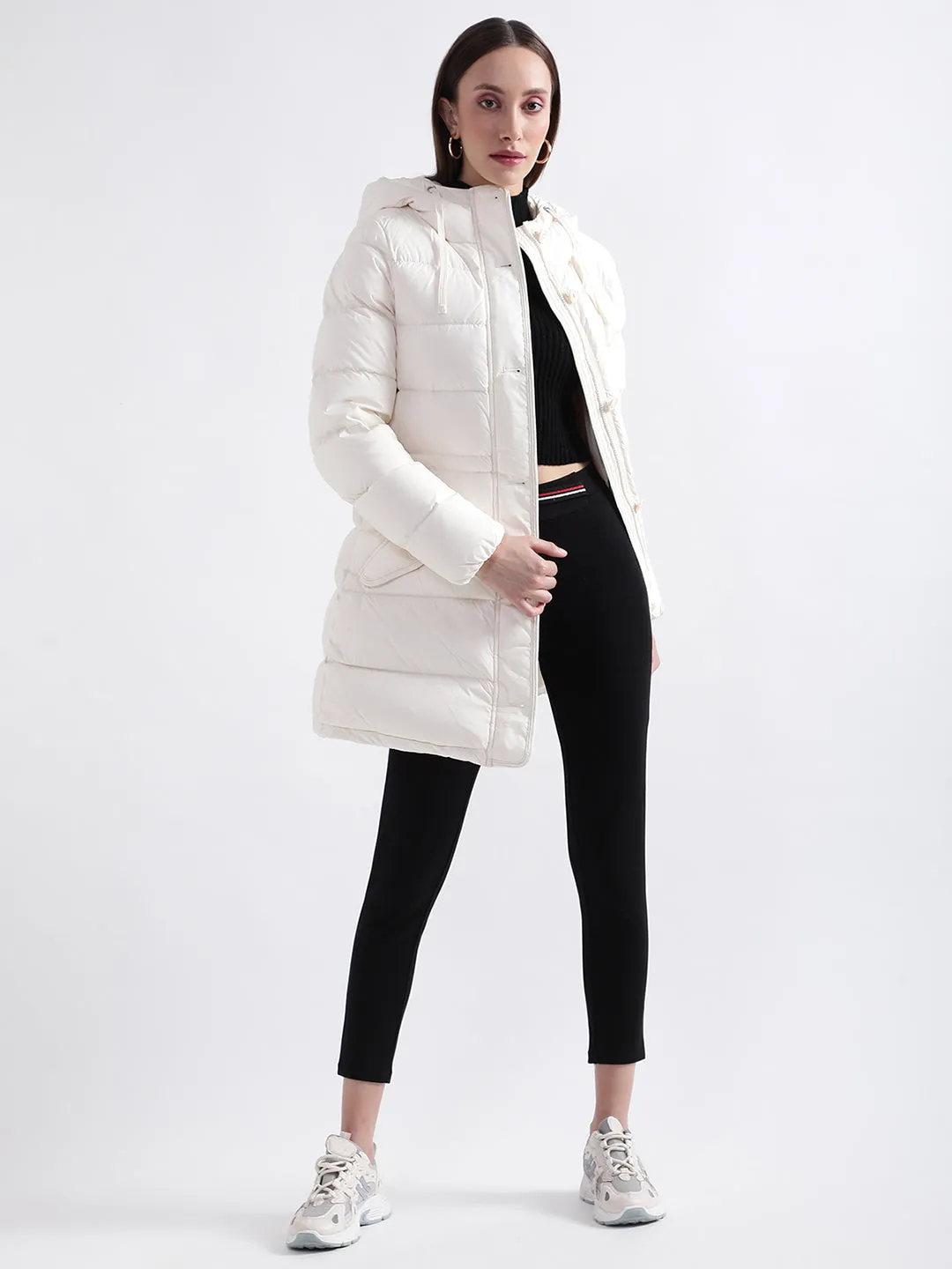 Gant Women Off White Solid Collar Overcoat