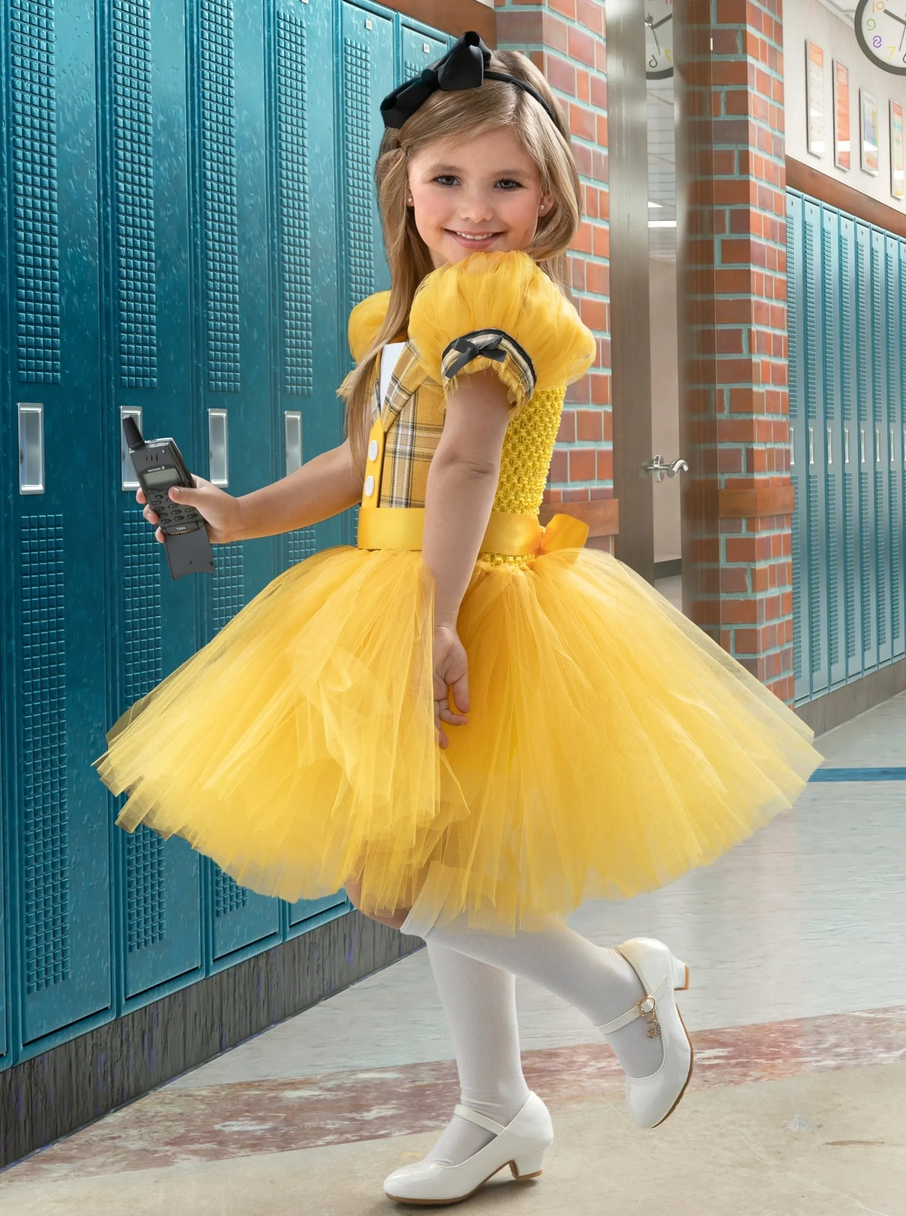 Girls 90s Beverly Hills Preppy Tutu Costume Dress