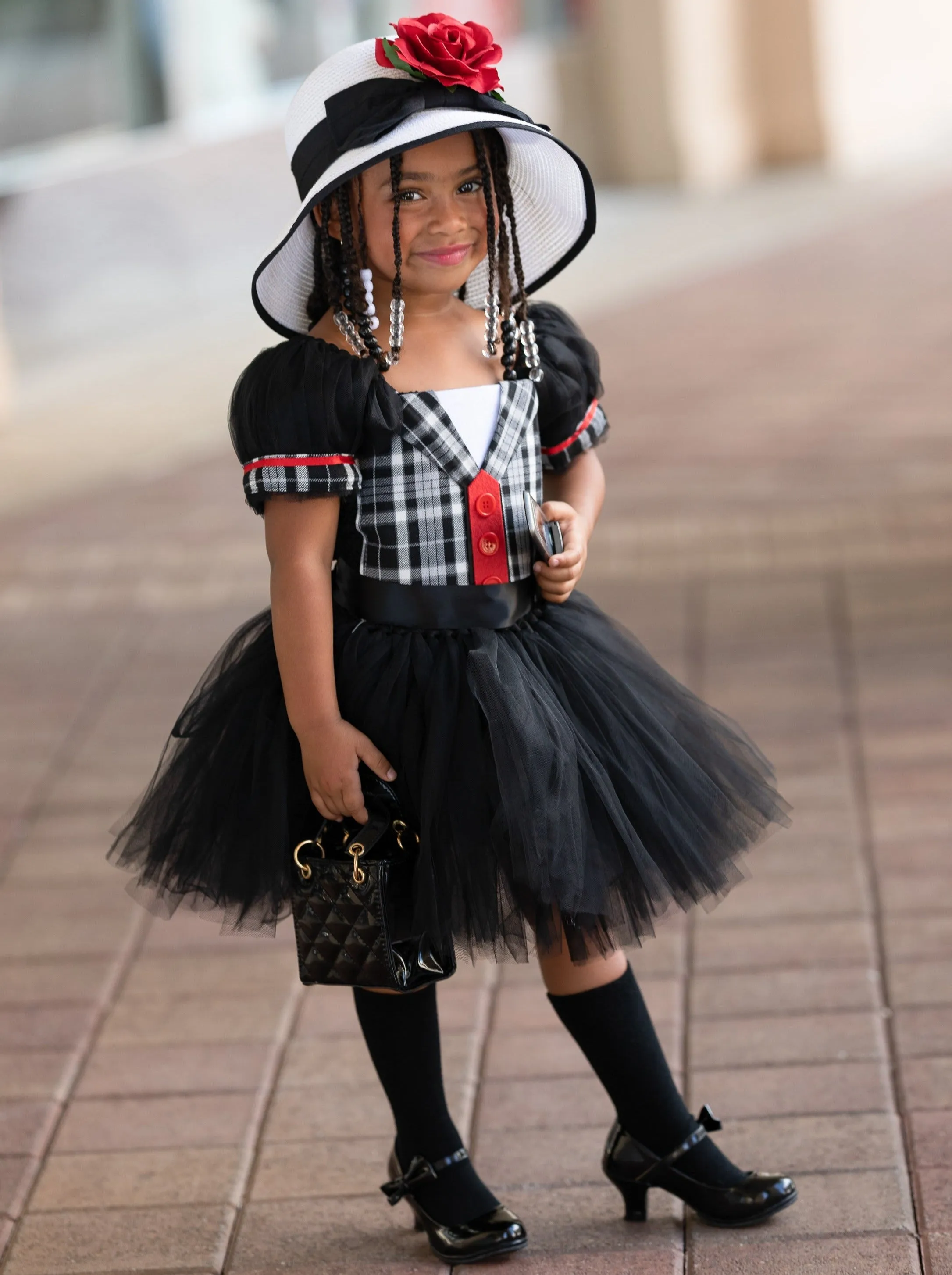 Girls 90s Beverly Hills Preppy Tutu Costume Dress