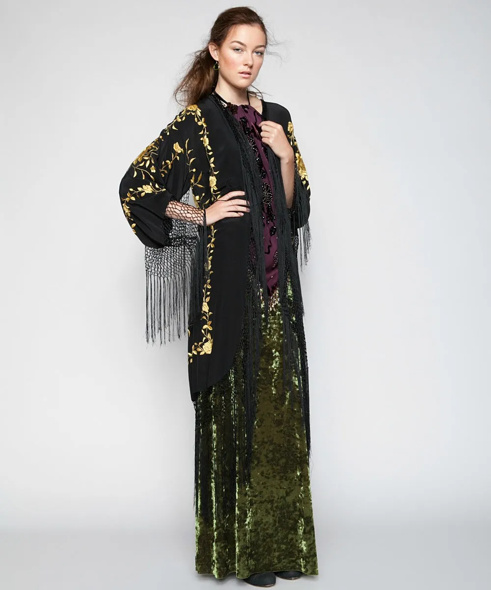 GOLDEN ROSE SILK PIANO SHAWL KIMONO