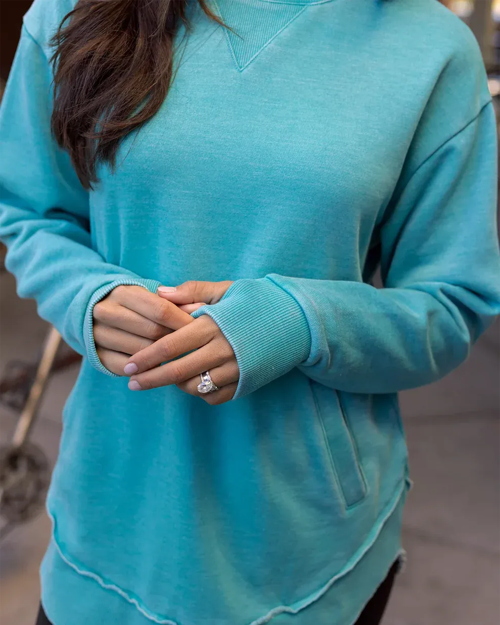 Grace & Lace Vintage Washed Tunic Sweatshirt - Aqua