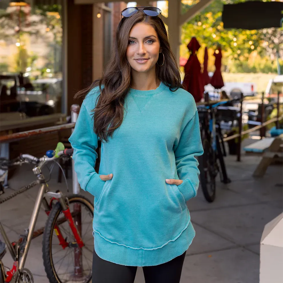 Grace & Lace Vintage Washed Tunic Sweatshirt - Aqua