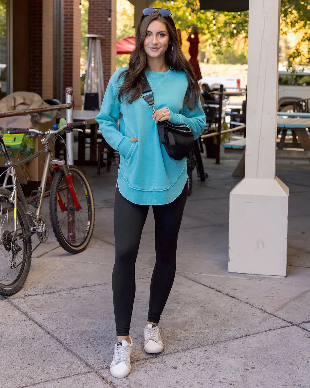 Grace & Lace Vintage Washed Tunic Sweatshirt - Aqua