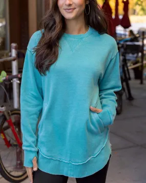 Grace & Lace Vintage Washed Tunic Sweatshirt - Aqua