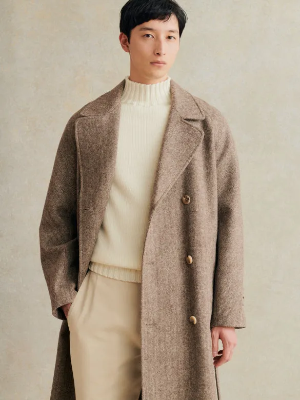 Grandad Coat Herringbone Undyed Wool