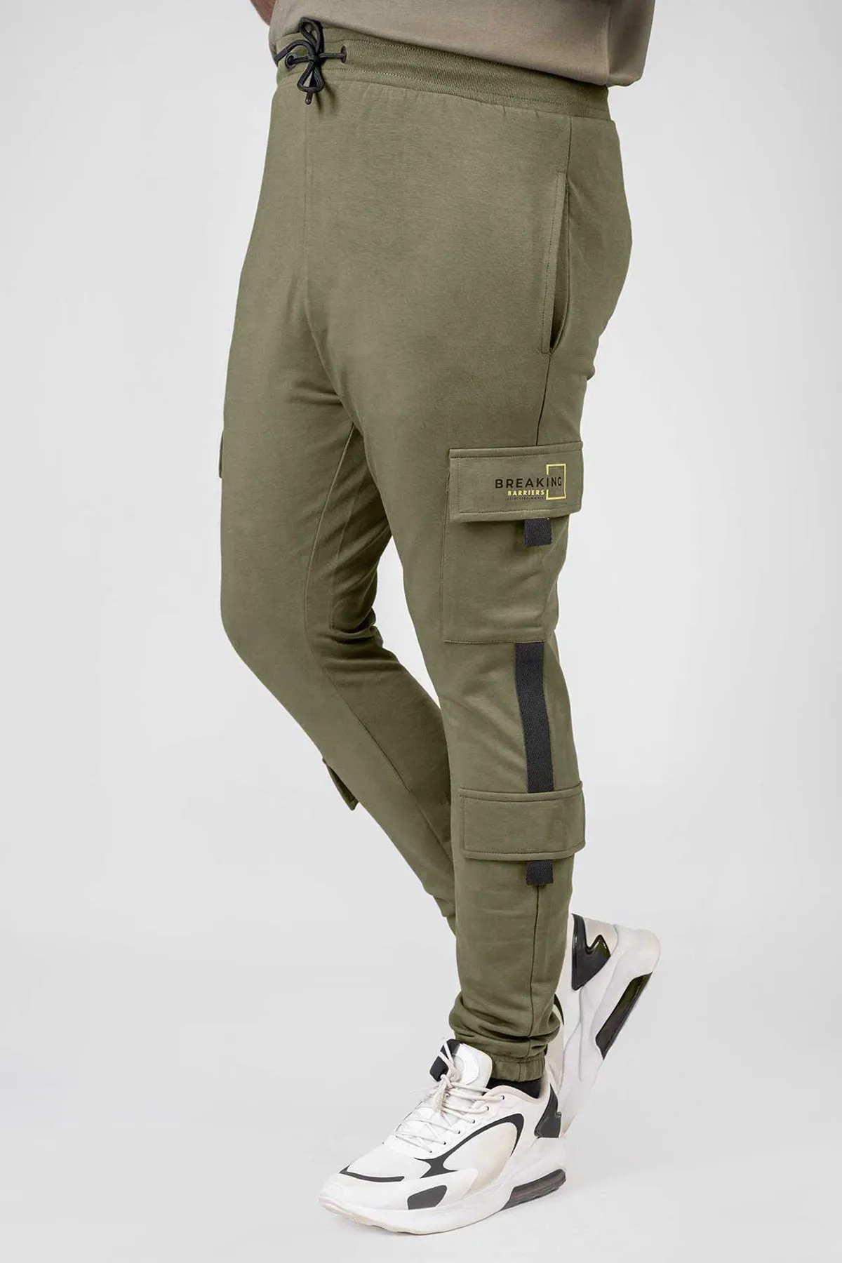 Green Cargo Joggers with Drawstring Closure & Pockets (Plus Size) - W23 - MTR097P