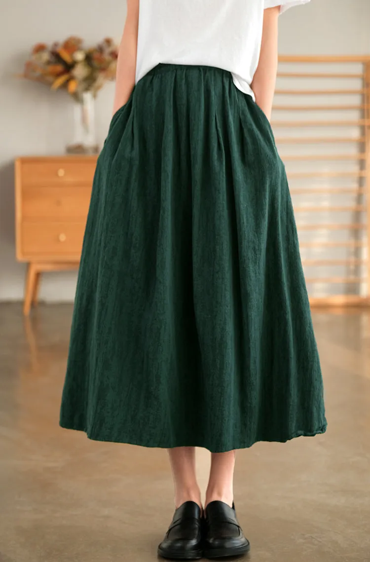 Green Cotton Autumn Skirt, Women's Skirt,Casual Full Skirt, Spring Women Clothes