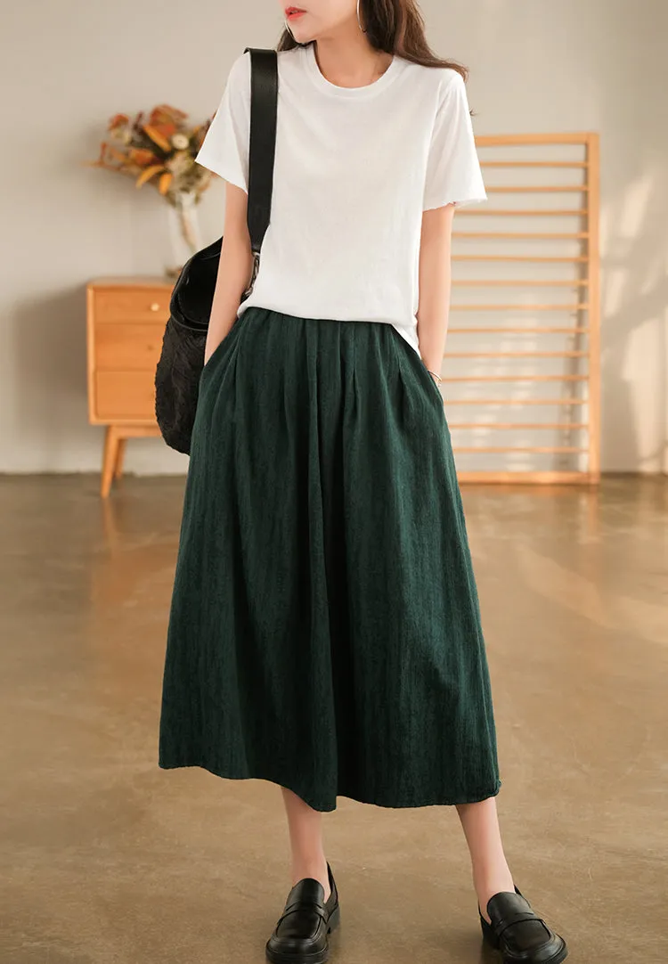 Green Cotton Autumn Skirt, Women's Skirt,Casual Full Skirt, Spring Women Clothes