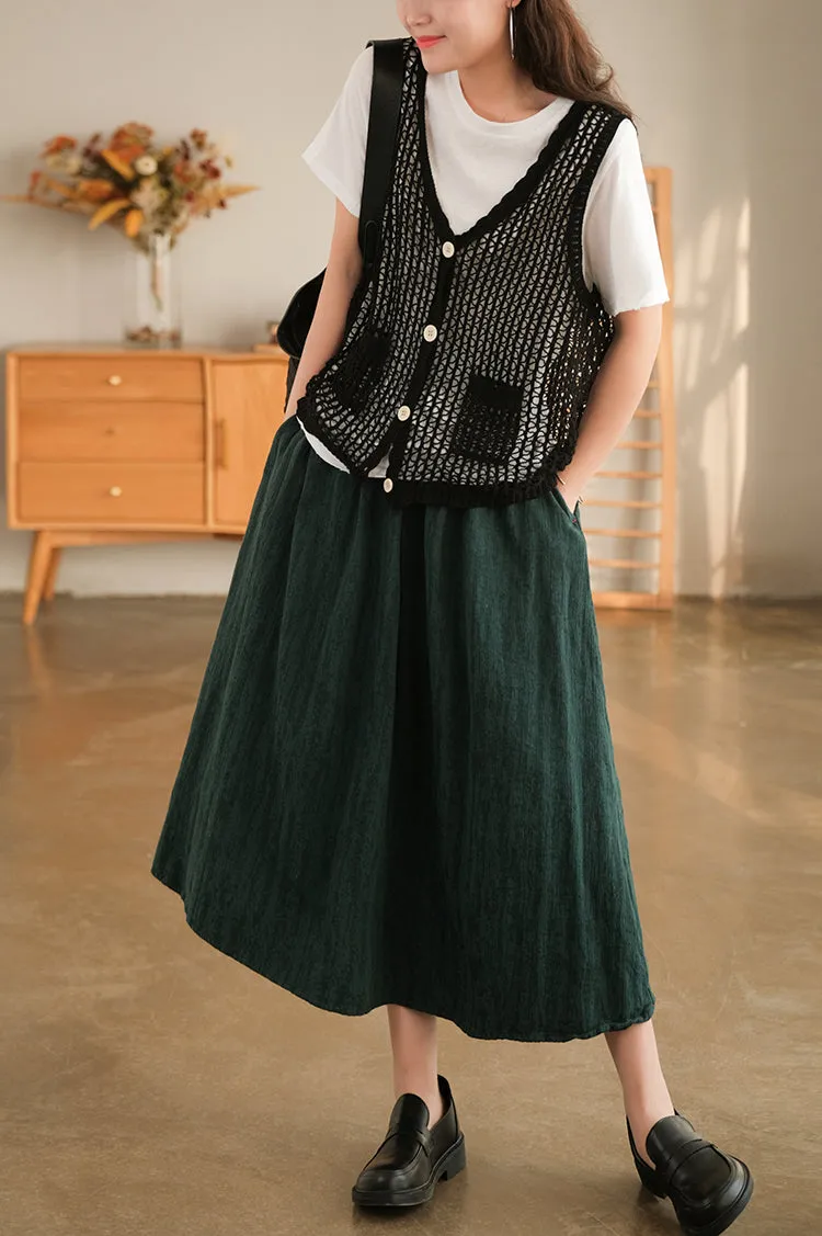 Green Cotton Autumn Skirt, Women's Skirt,Casual Full Skirt, Spring Women Clothes