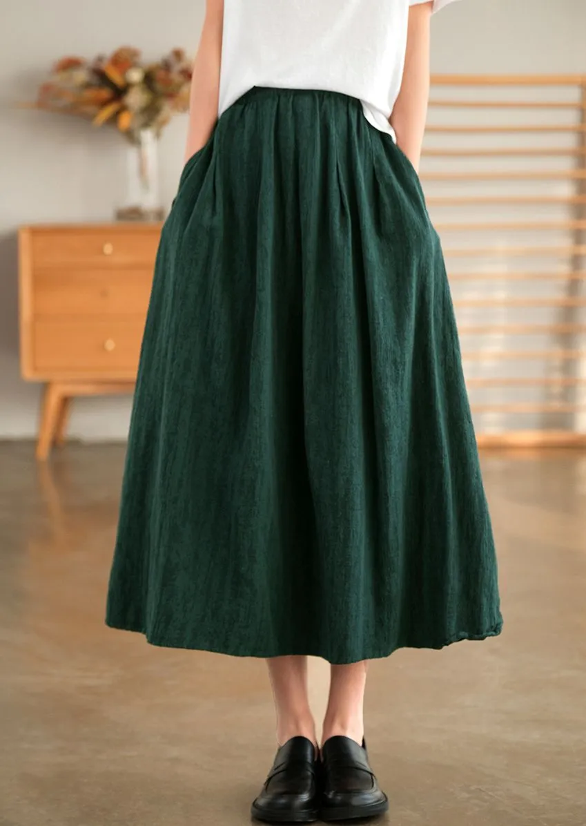 Green Cotton Autumn Skirt, Women's Skirt,Casual Full Skirt, Spring Women Clothes