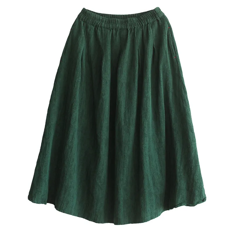 Green Cotton Autumn Skirt, Women's Skirt,Casual Full Skirt, Spring Women Clothes