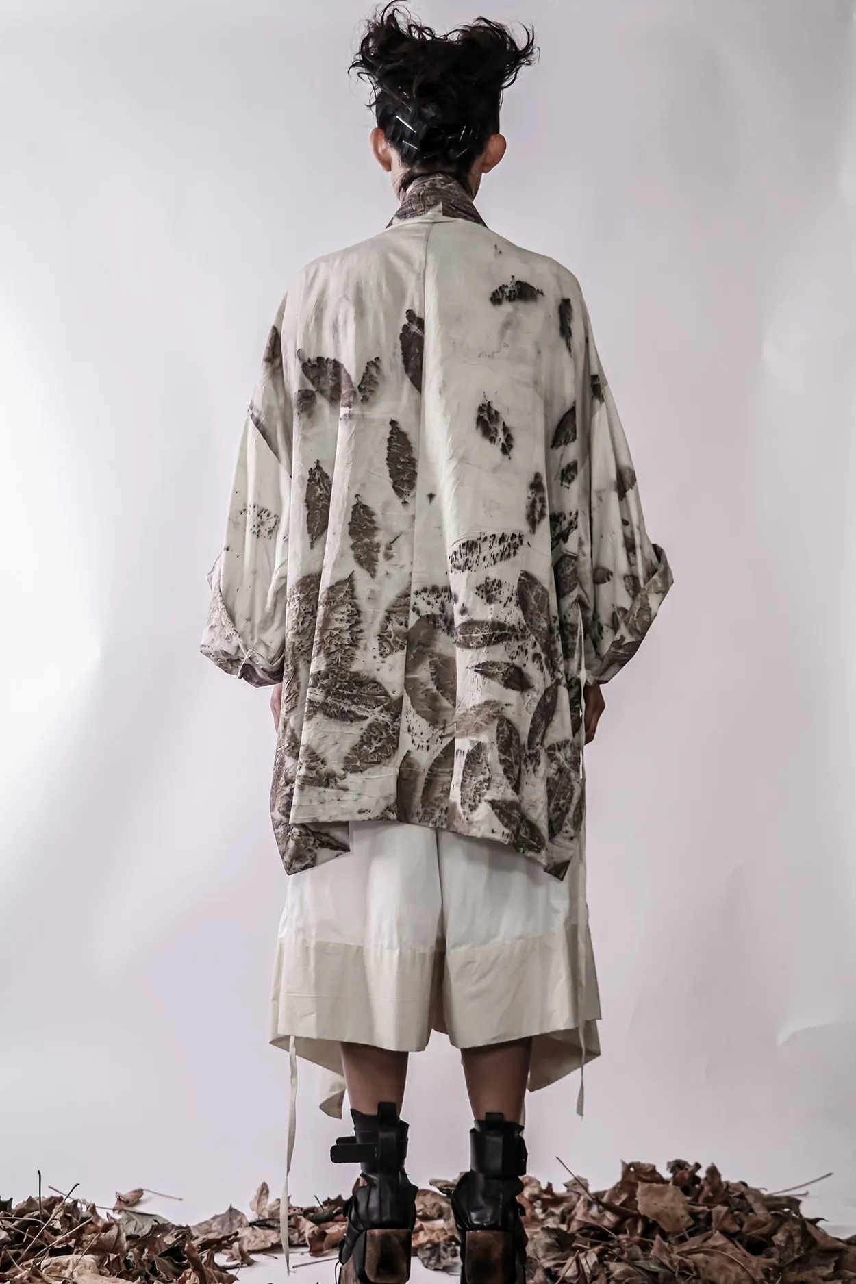 Handmade Botanical Print Double Breasted Oversize Kimono Jacket