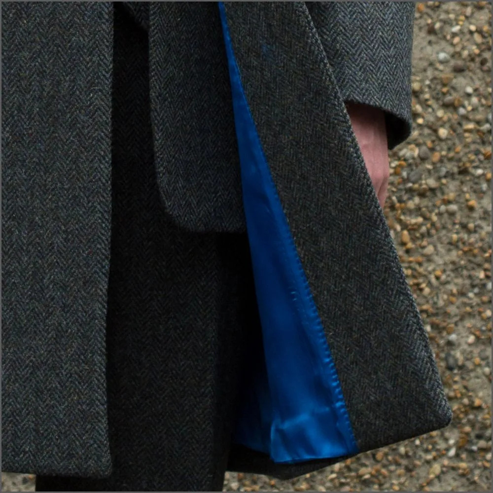 Harris Tweed Blue Heather Herringbone Overcoat--