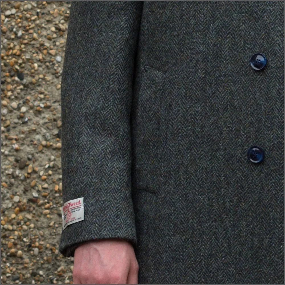 Harris Tweed Blue Heather Herringbone Overcoat--