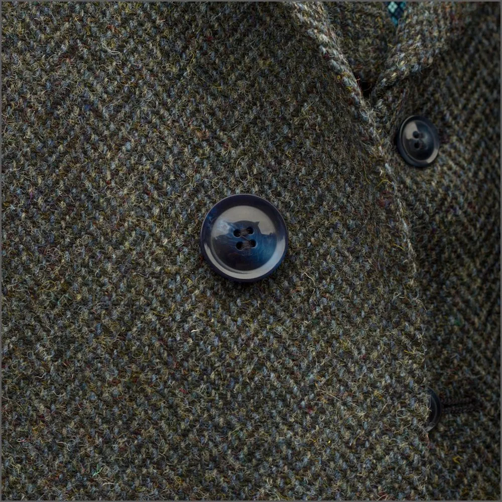 Harris Tweed Blue Heather Herringbone Overcoat--