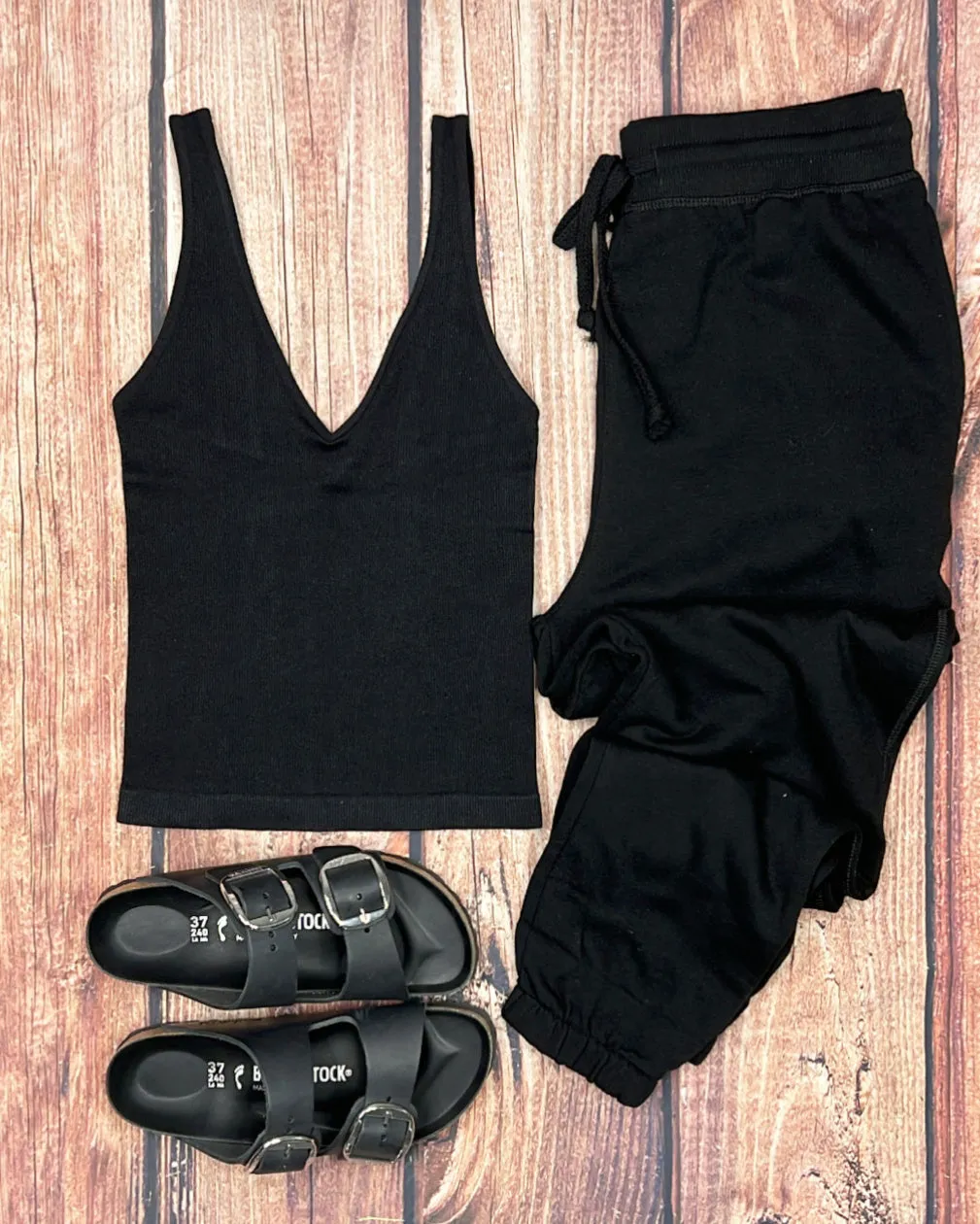 High Waist Pocket Joggers - Black