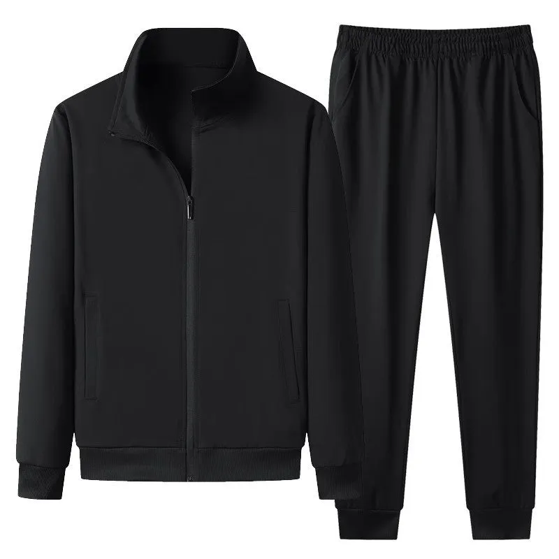 Hooded/Stand Collar Quarter Zip Solid Color Male Sweatsuit