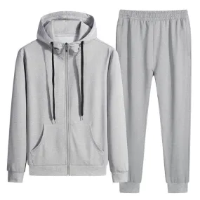 Hooded/Stand Collar Quarter Zip Solid Color Male Sweatsuit