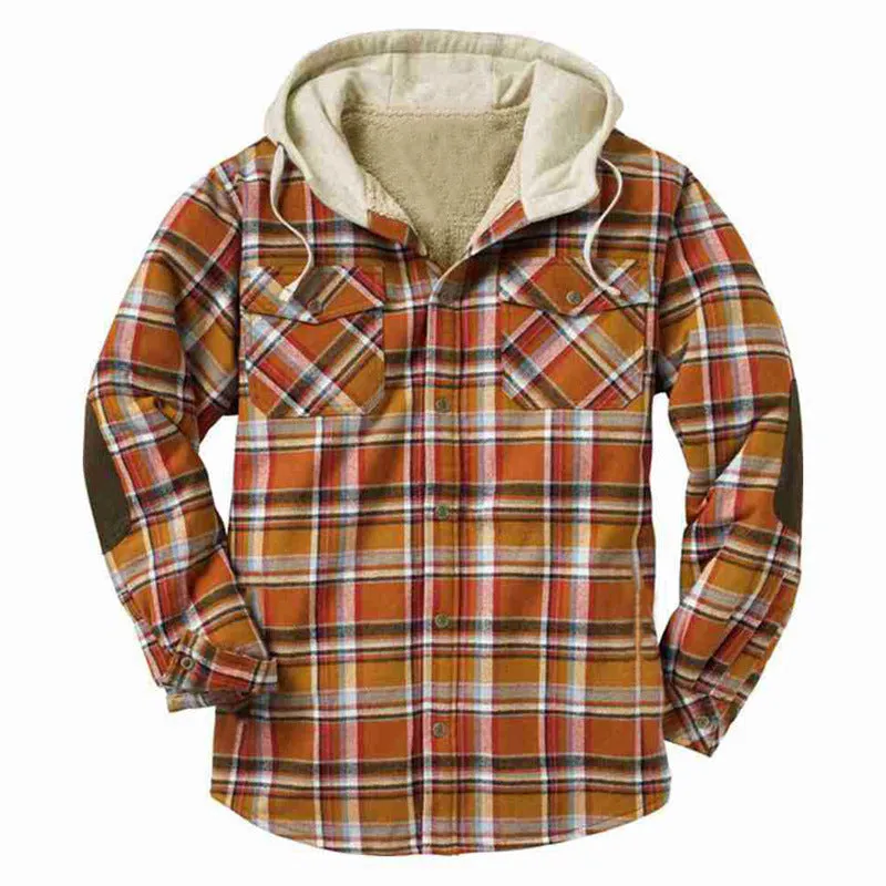 Ilooove - Thickened Warm Men's Shirt Jacket Autumn Winter Plaid Hooded Jacket & Coat