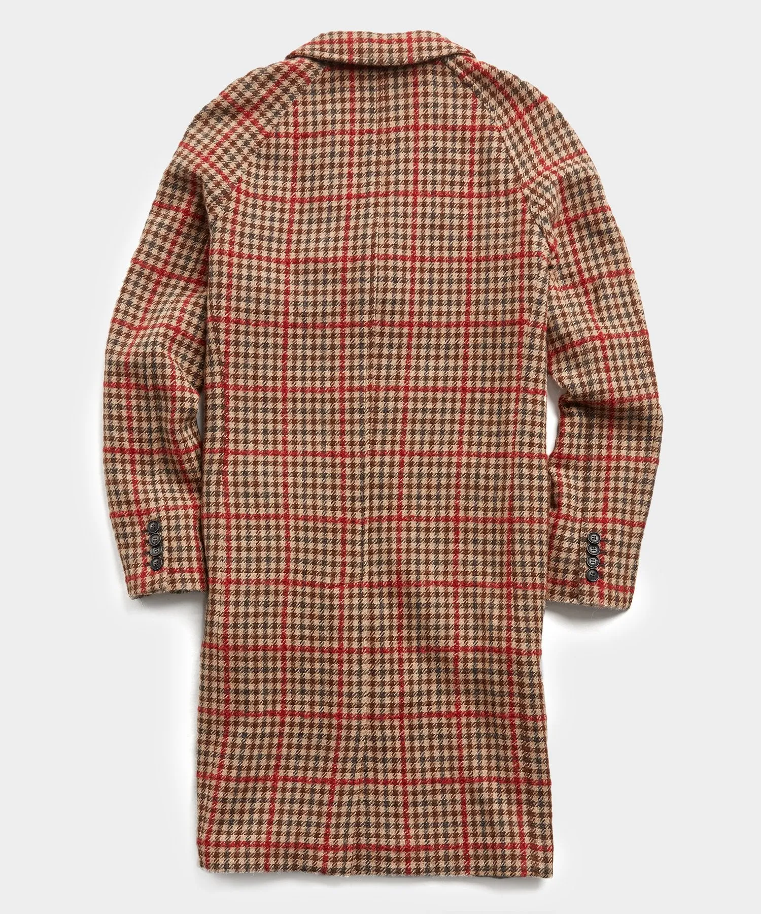 Italian Tweed Wool Raglan Windowpane Topcoat in Red