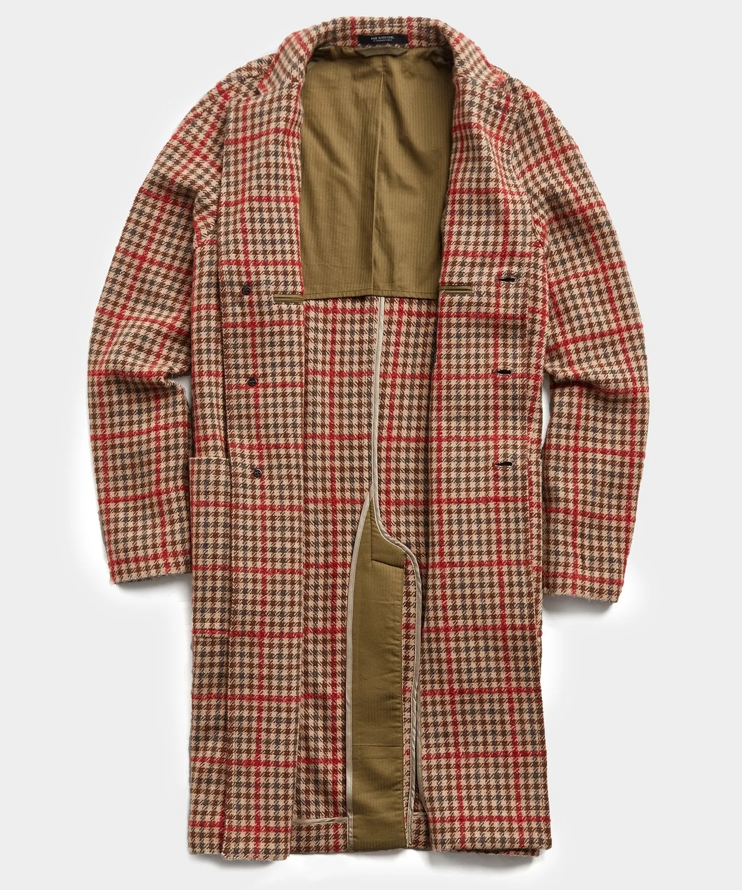 Italian Tweed Wool Raglan Windowpane Topcoat in Red