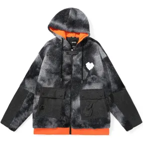 Jacquard Pockets Polar Fleece Hooded Jacket