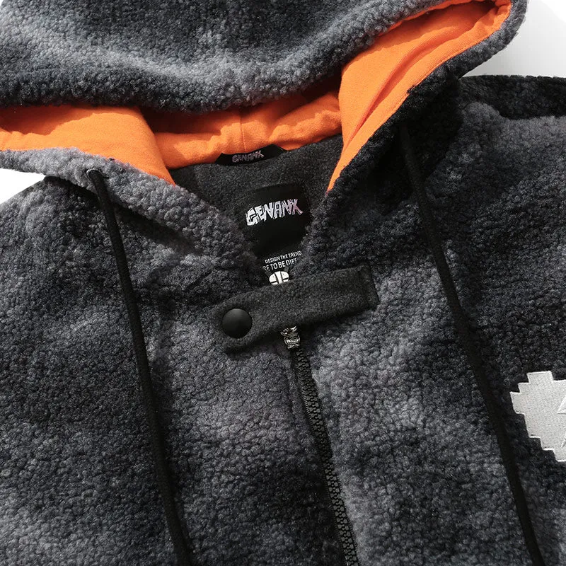 Jacquard Pockets Polar Fleece Hooded Jacket