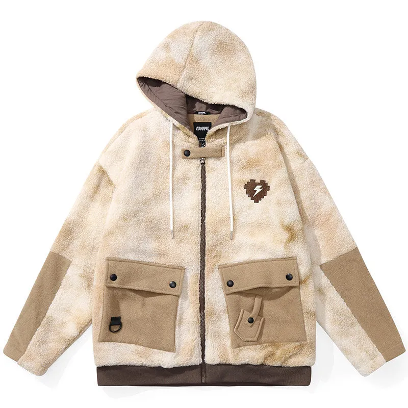 Jacquard Pockets Polar Fleece Hooded Jacket