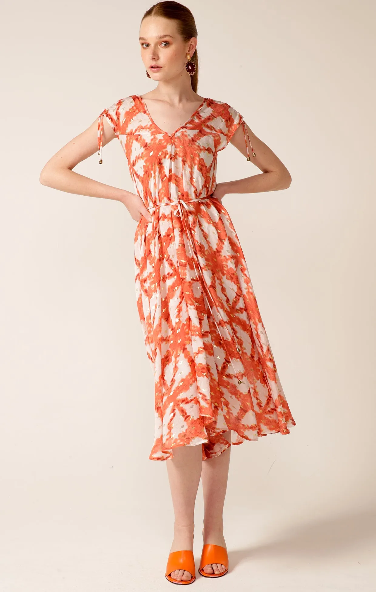 Jamica Iced Tea Dress Tangerine & White