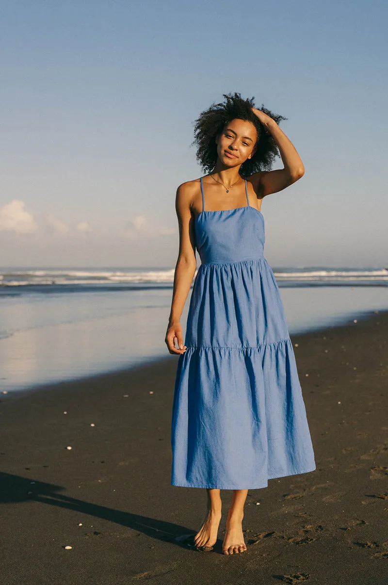 JOIE Midi Dress - cornflower blue linen cotton