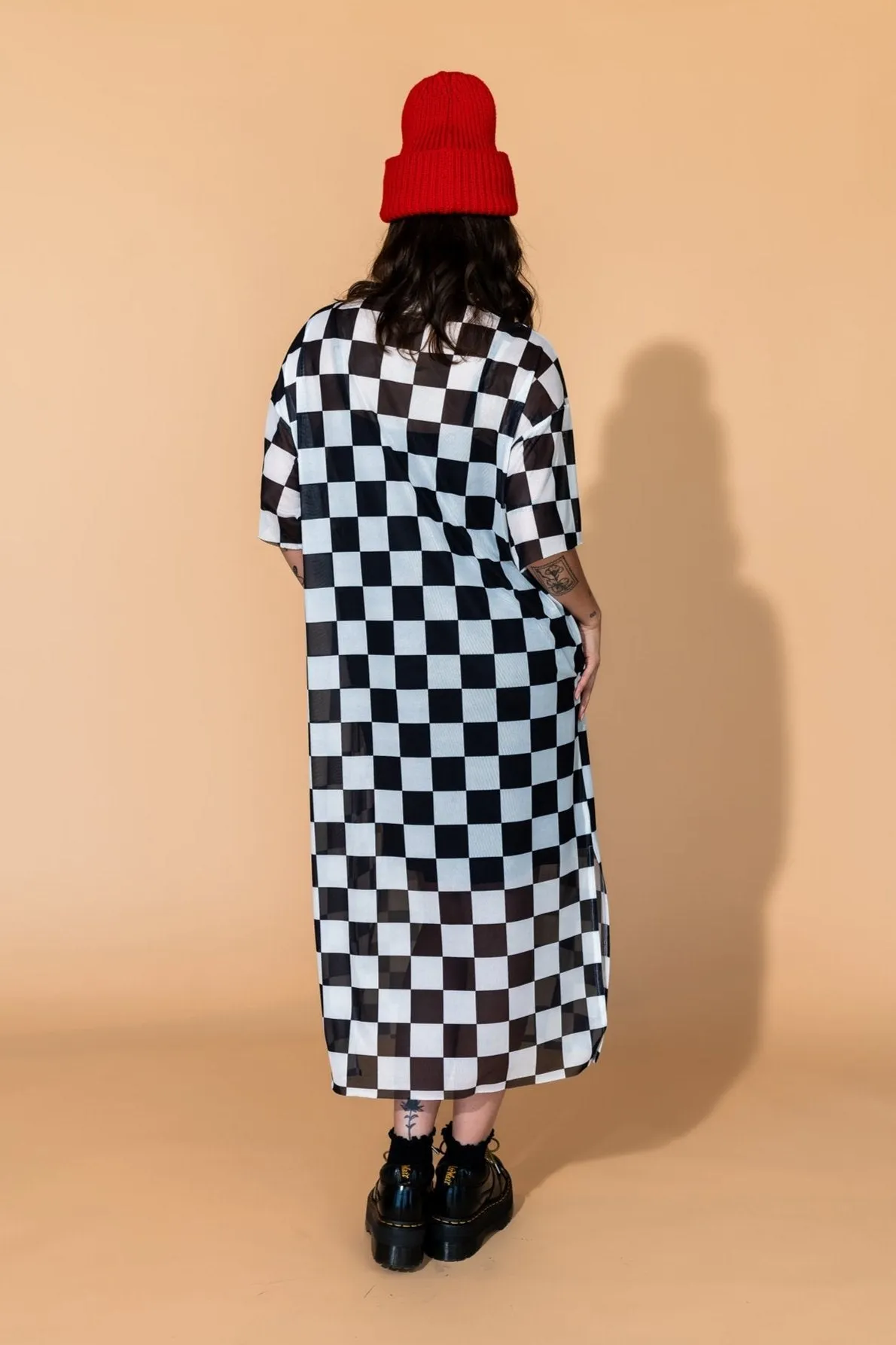 Karma Oversized Mesh Dress   Slip in Checkerboard