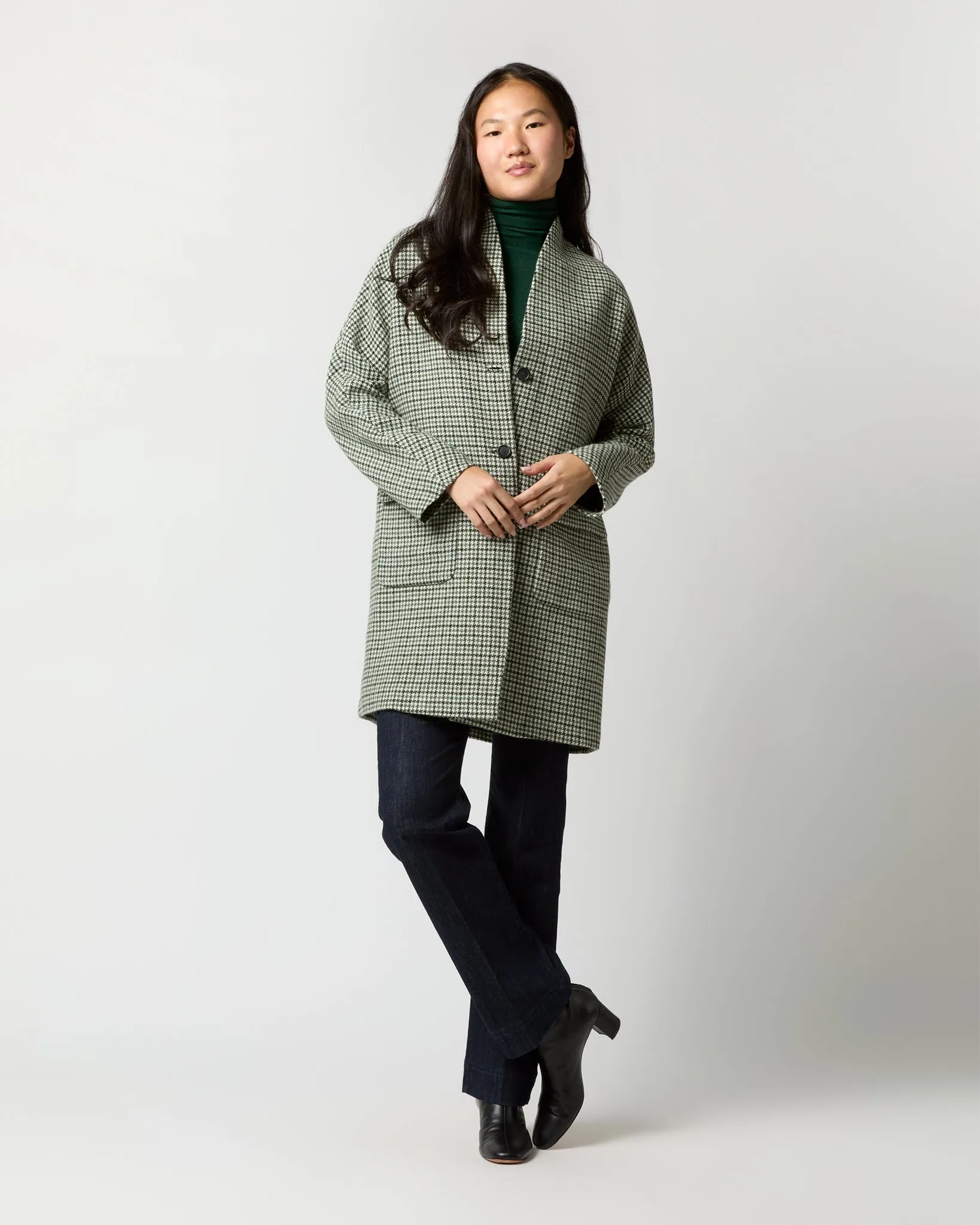 Kennedy Coat in Green Houndstooth Tweed