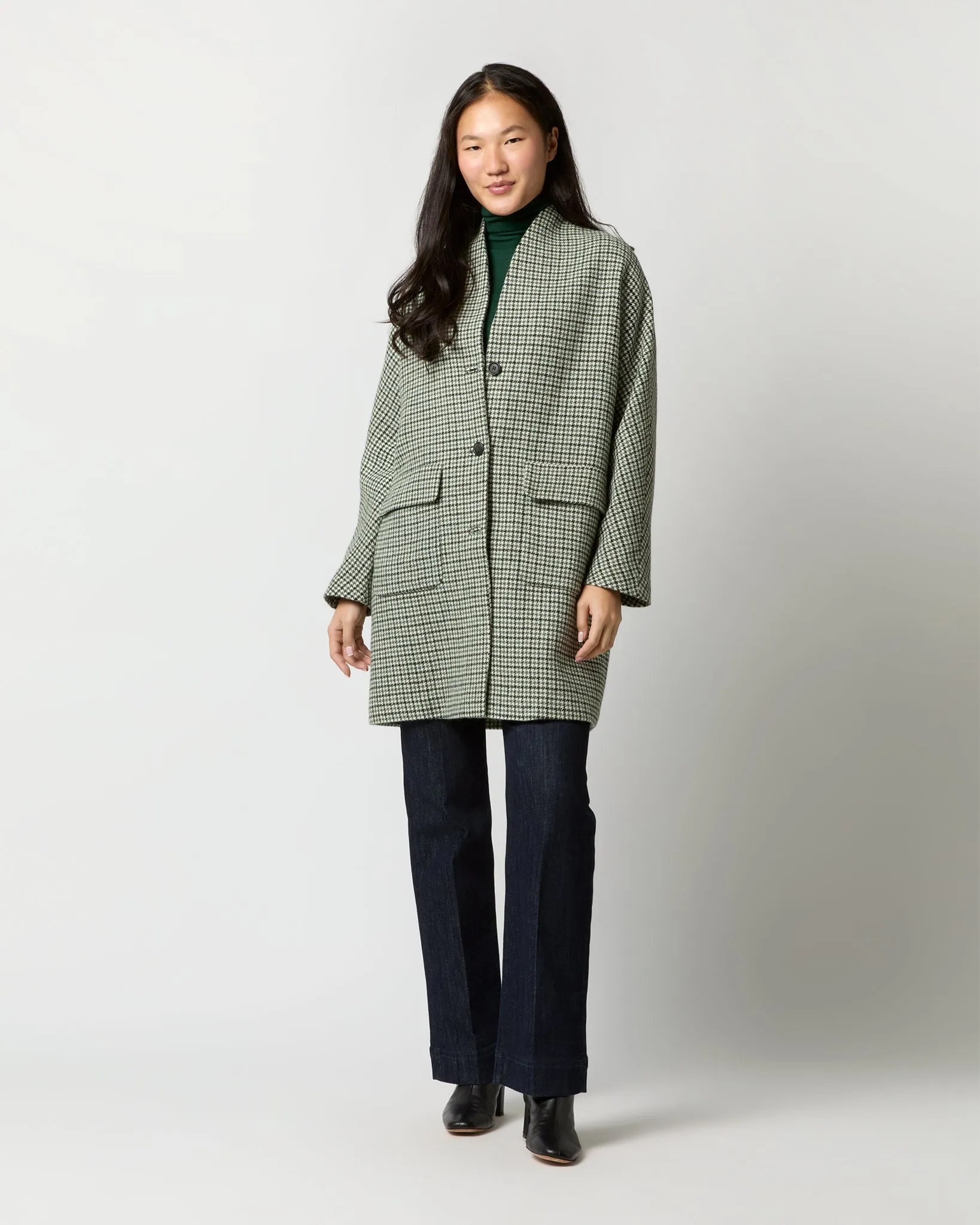 Kennedy Coat in Green Houndstooth Tweed